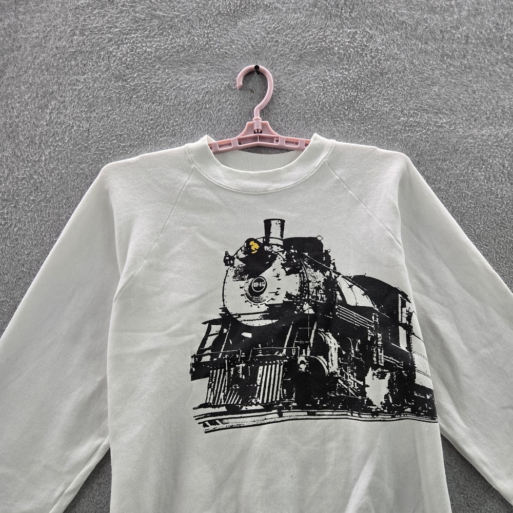 VINTAGE Steam Train Men Sweatshirt XXL White 90s USA Graphic Fleece READ